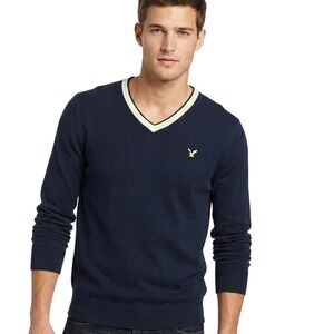 American Eagle V-Neck Sweater Mens Small Navy Blue Classicism Casual Preppy Y2K